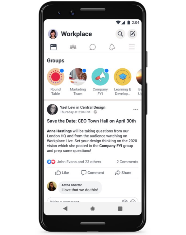 Workplace by Facebook is interactive