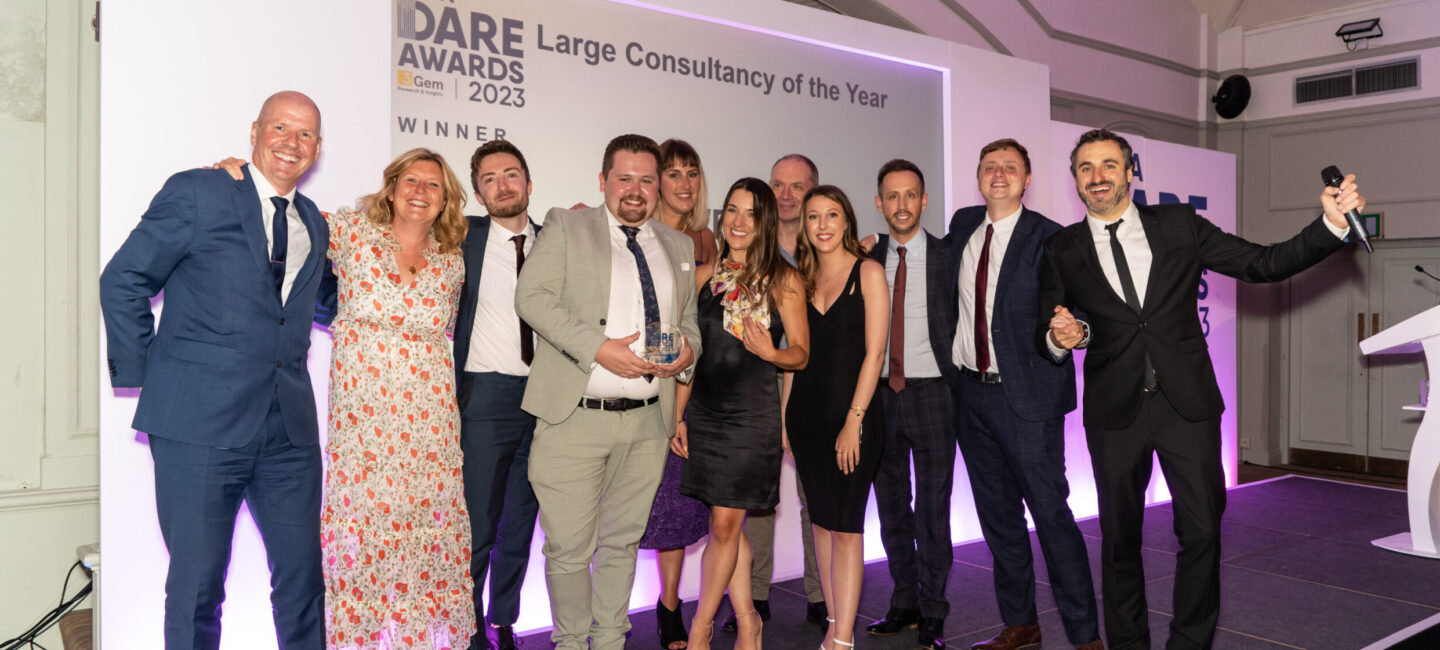 The WPR team on stage collecting Large Agency of the Year award at Dare 2023