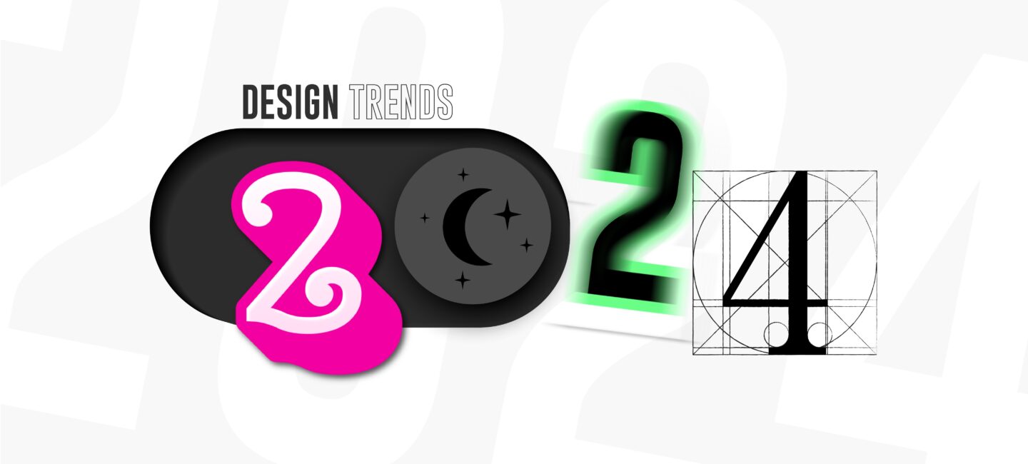 The number 2024 depicted in the different styles covered in the design trends blog