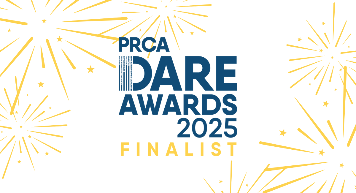 Dare Awards 2025 finalist logo with yellow firework illustrations behind it