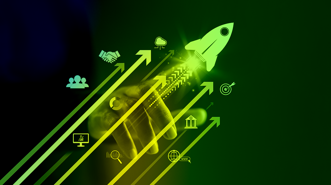 Illustration of a rocket taking off to represent b2b marketing growth