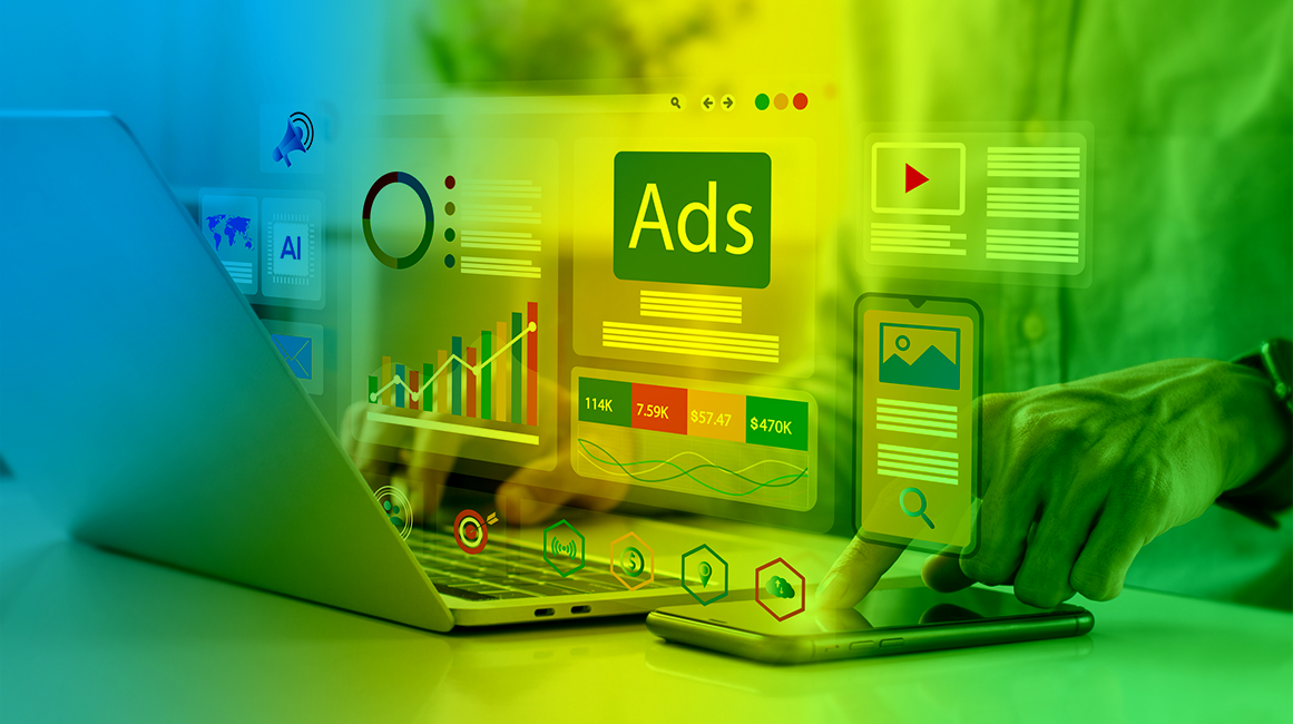 A montage of symbols and graphs against a laptop screen