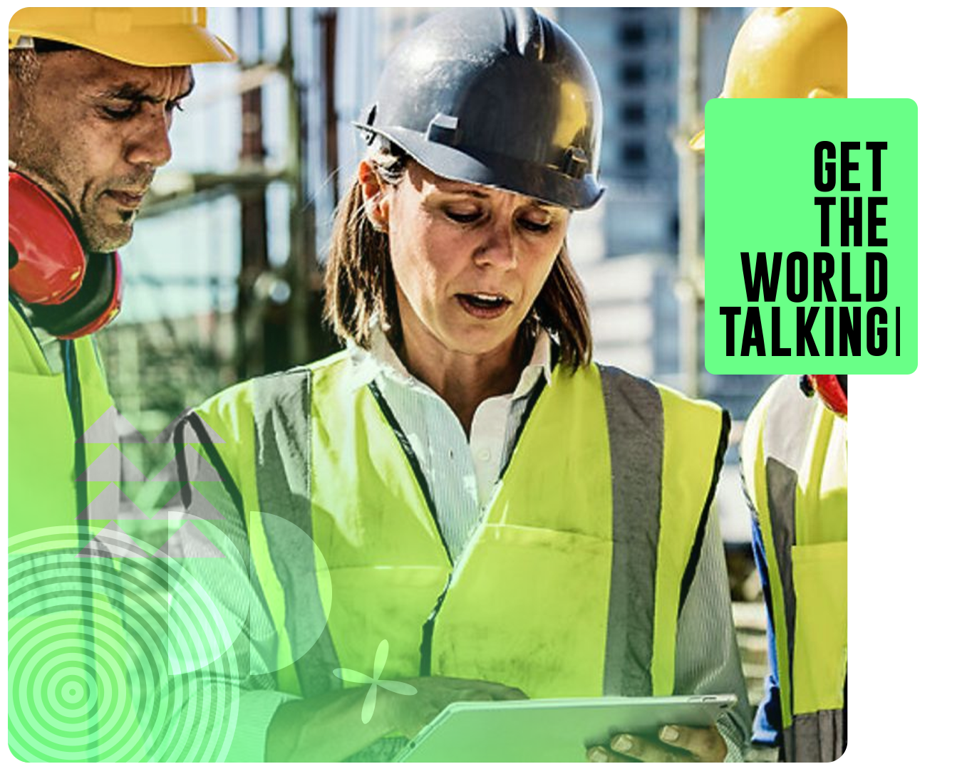 Woman in hard hat and high viz jacket on building site